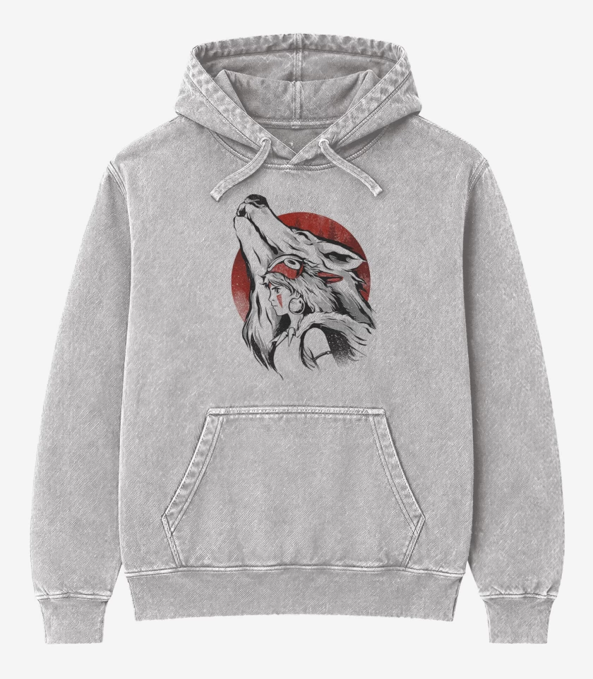 Poleron Canguro Acid Wash Gris Melange de Princesa Mononoke