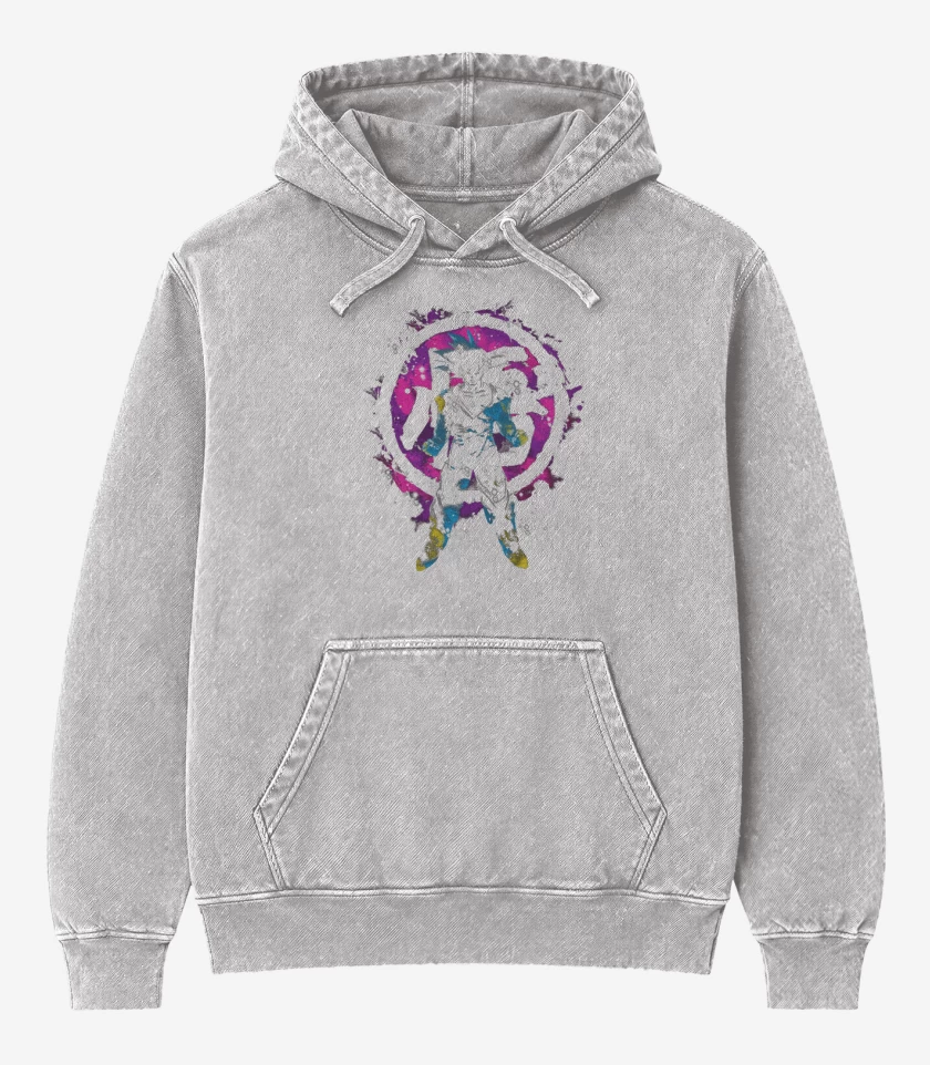 Poleron Canguro Acid Wash Gris Melange de Goku Kanji Color