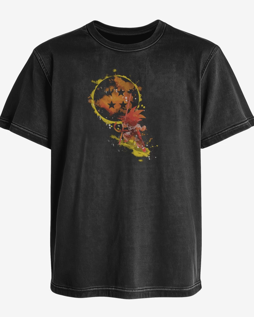 Polera desgastada Negro de Goku niño Full Color