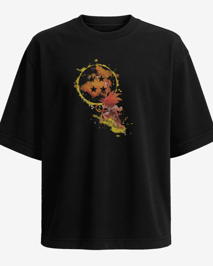 Polera Oversize Negro de Goku niño Full Color