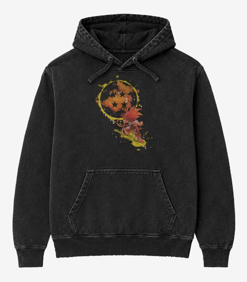 Poleron Canguro Acid Wash Negro de Goku niño Full Color