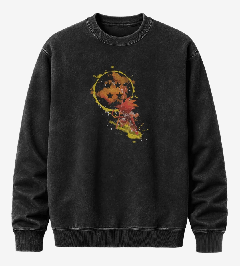 Poleron Polo Acid Wash Negro de Goku niño Full Color