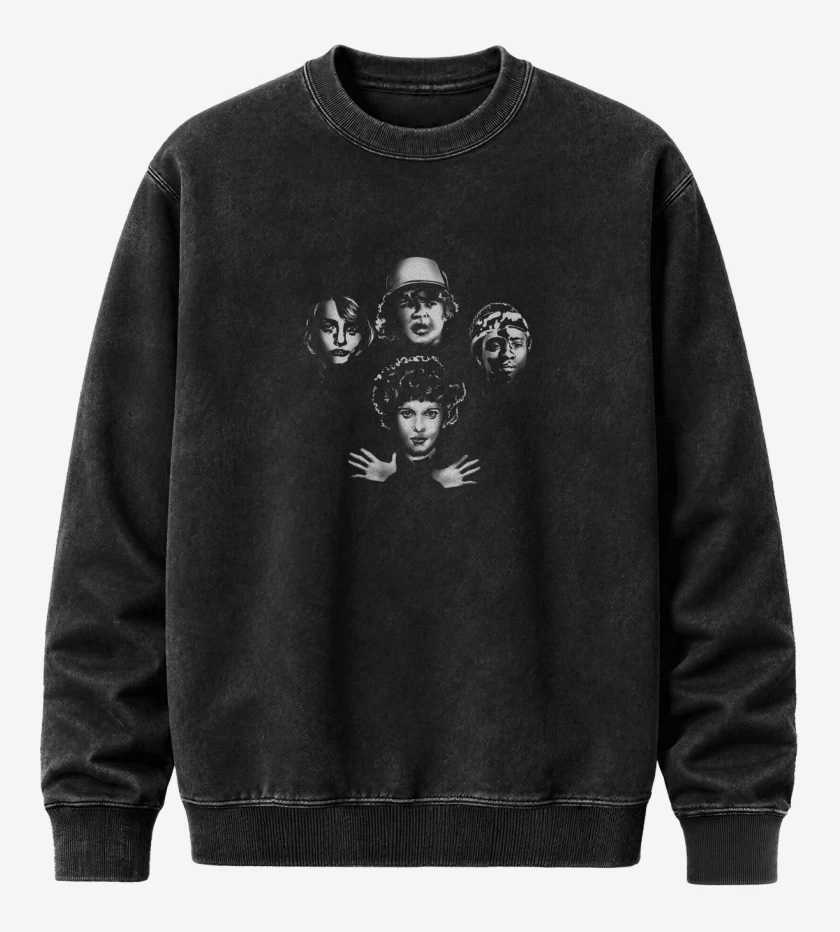 Poleron Polo Acid Wash Negro de stranger things Rhapsody