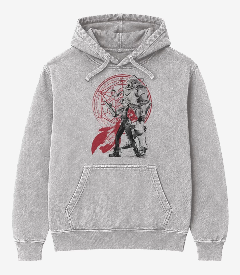 Poleron Canguro Acid Wash Gris Melange de full metal Elric Brothers