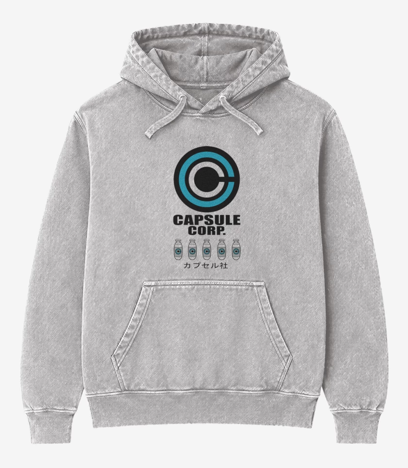 Poleron Canguro Acid Wash Gris Melange de Capsule Corp