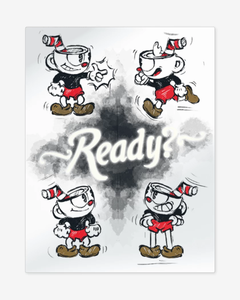 Print metalico Blanco de Cuphead Ready