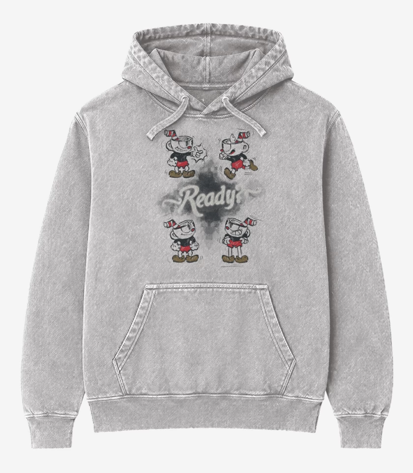 Poleron Canguro Acid Wash Gris Melange de Cuphead Ready