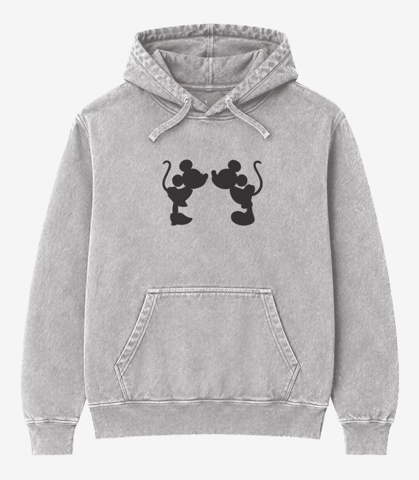 Poleron Canguro Acid Wash Gris Melange de mickey beso