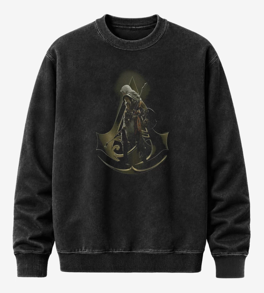 Poleron Polo Acid Wash Negro de assasing creed origins