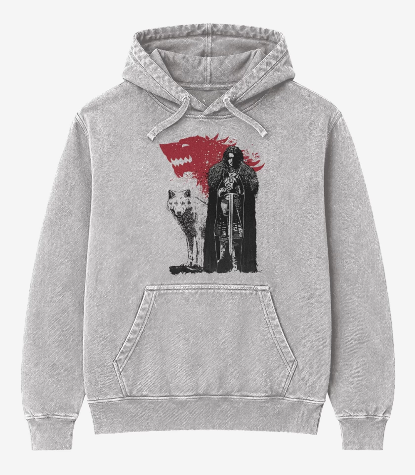 Poleron Canguro Acid Wash Gris Melange de Jon Snow