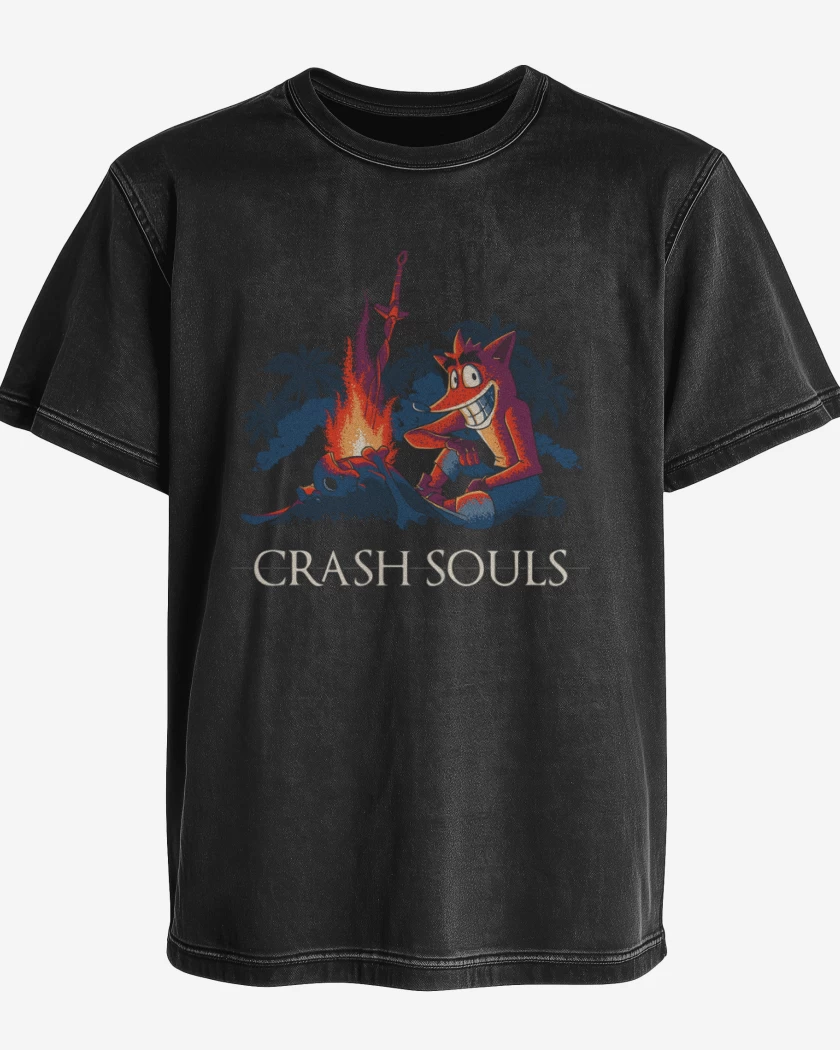 Polera desgastada Negro de Crash souls 