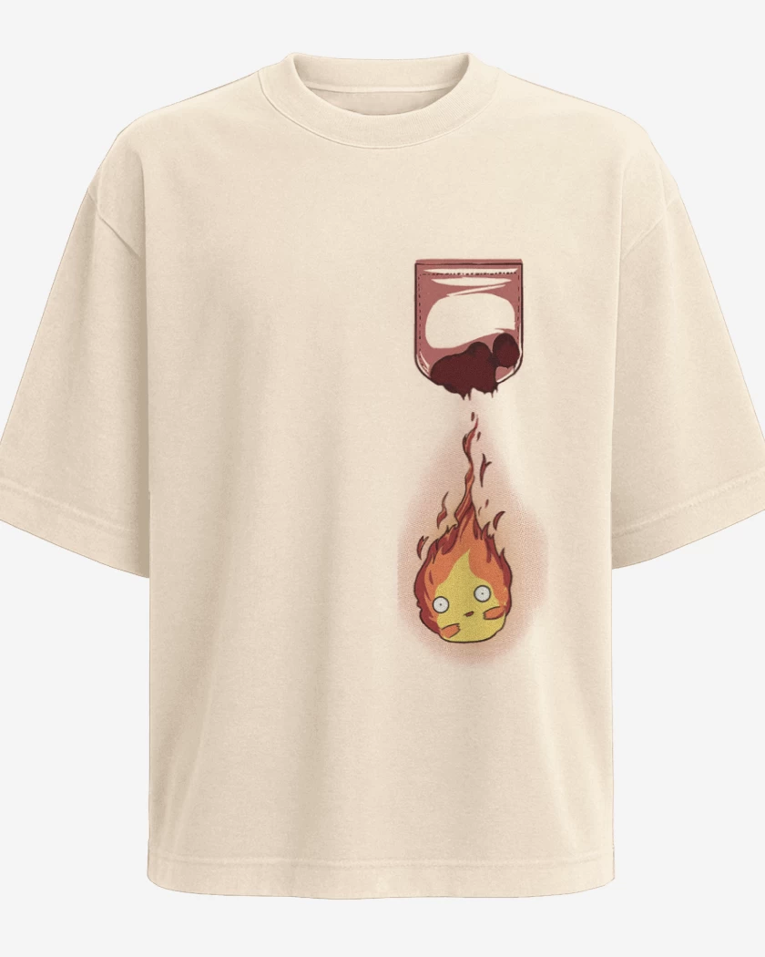 Polera Oversize castillo ambulante fueguito bolsillo