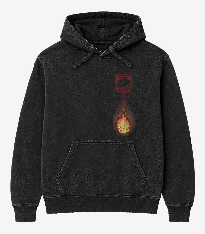 Poleron Canguro Acid Wash Negro de castillo ambulante fueguito bolsillo