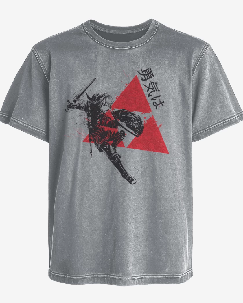 Polera desgastada Gris Melange de Link Trifuerza