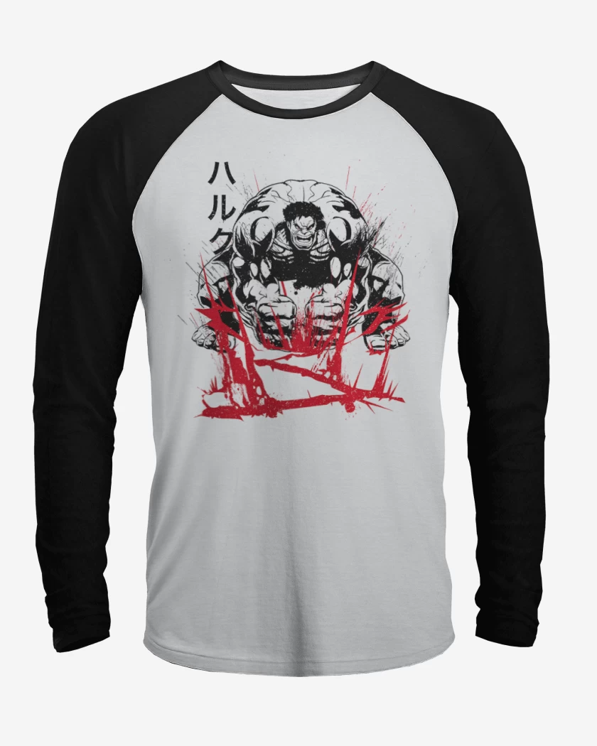 Polera Raglan Blanco / Negro de Hulk Japones 