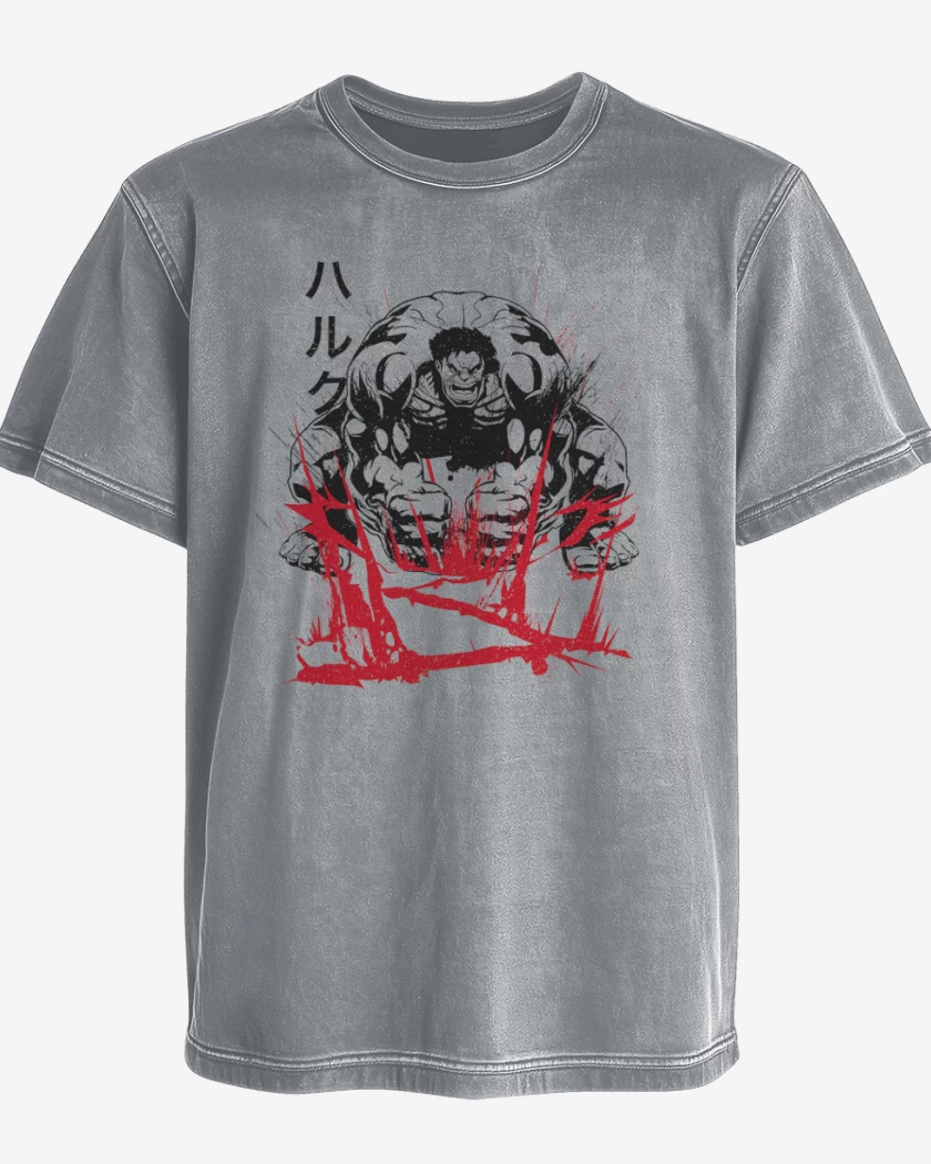 Polera desgastada Gris Melange de Hulk Japones 