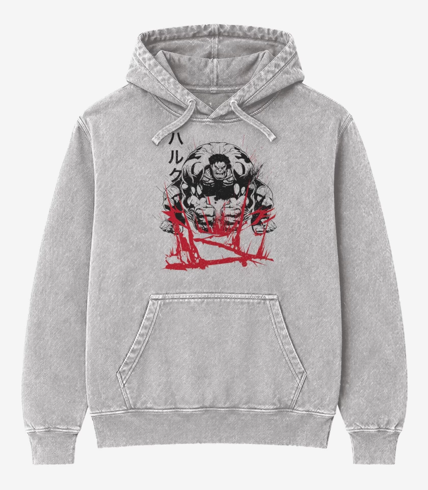 Poleron Canguro Acid Wash Gris Melange de Hulk Japones 