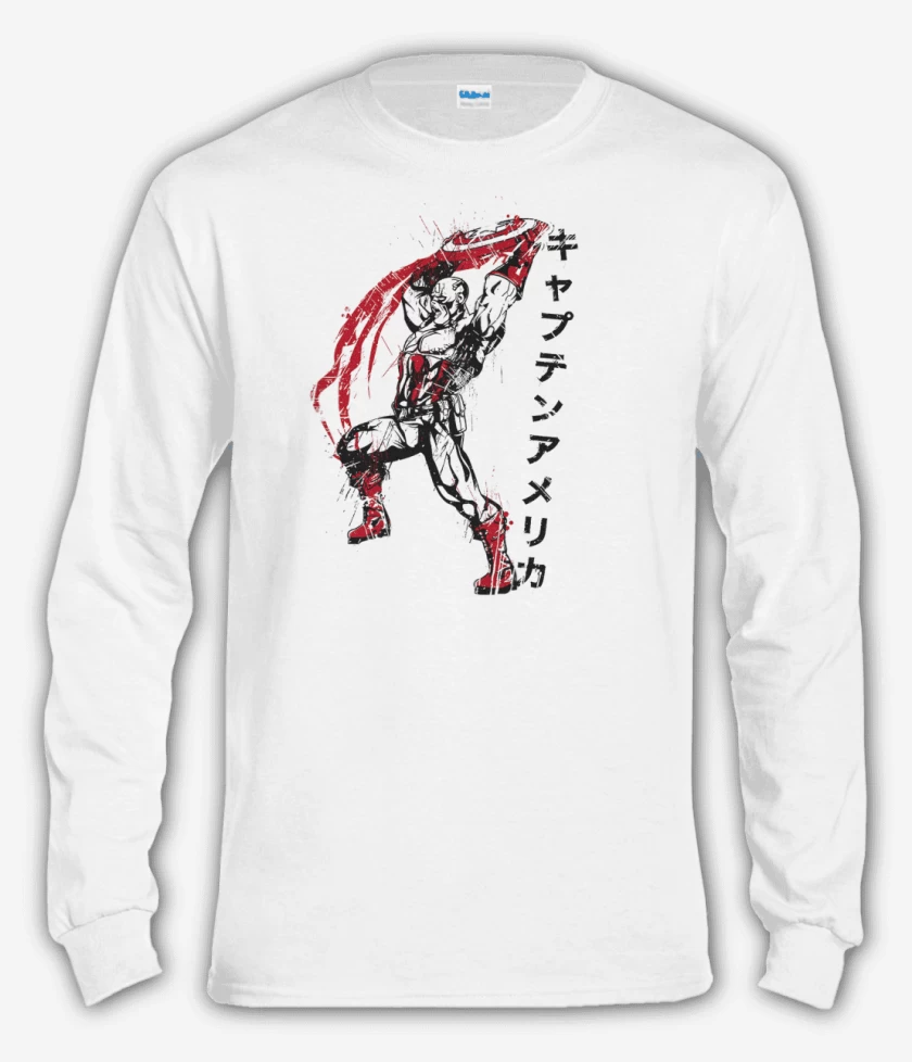 Polera manga larga Blanco de Capitan America Japones