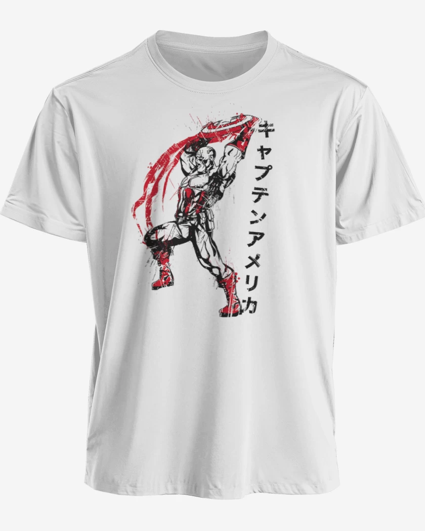 Polera premium Blanco de Capitan America Japones