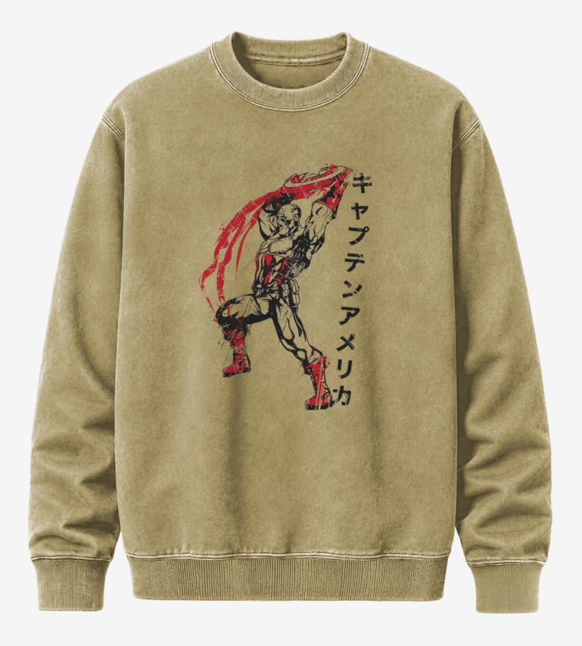 Poleron Polo Acid Wash Beige de Capitan America Japones