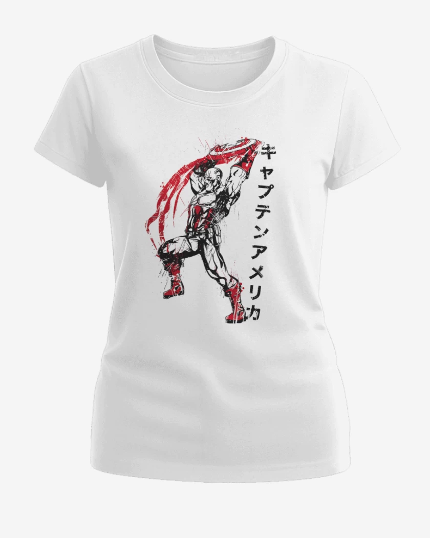 Polera de Mujer Blanco de Capitan America Japones
