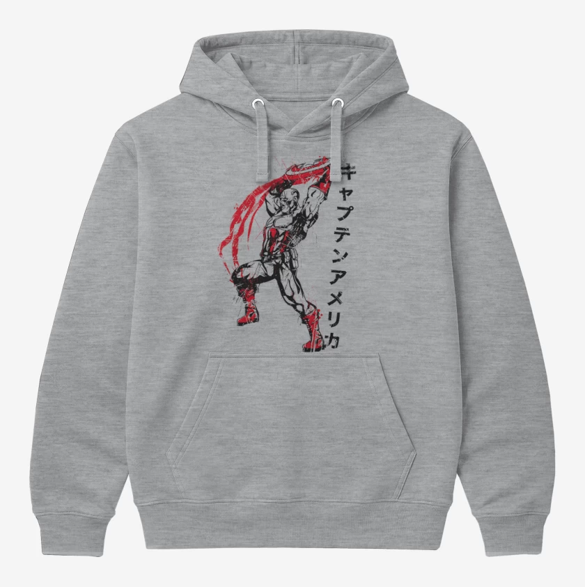 Polerón Canguro Gris Melange de Capitan America Japones