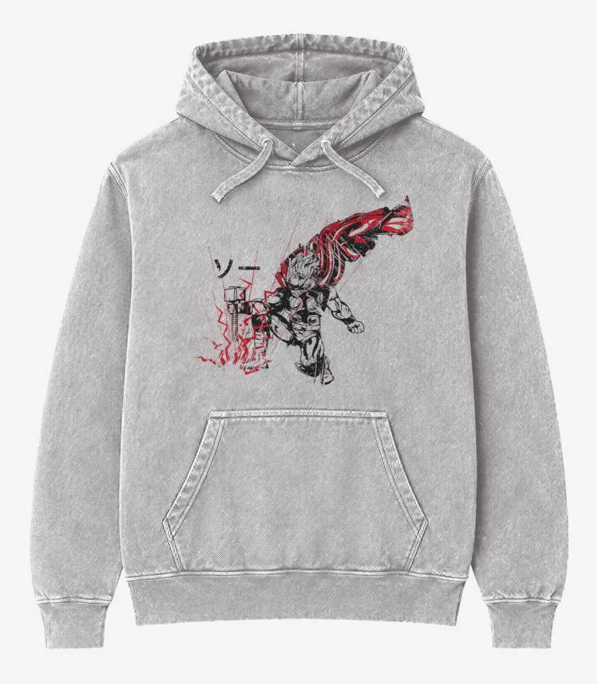 Poleron Canguro Acid Wash Gris Melange de Thor Japones