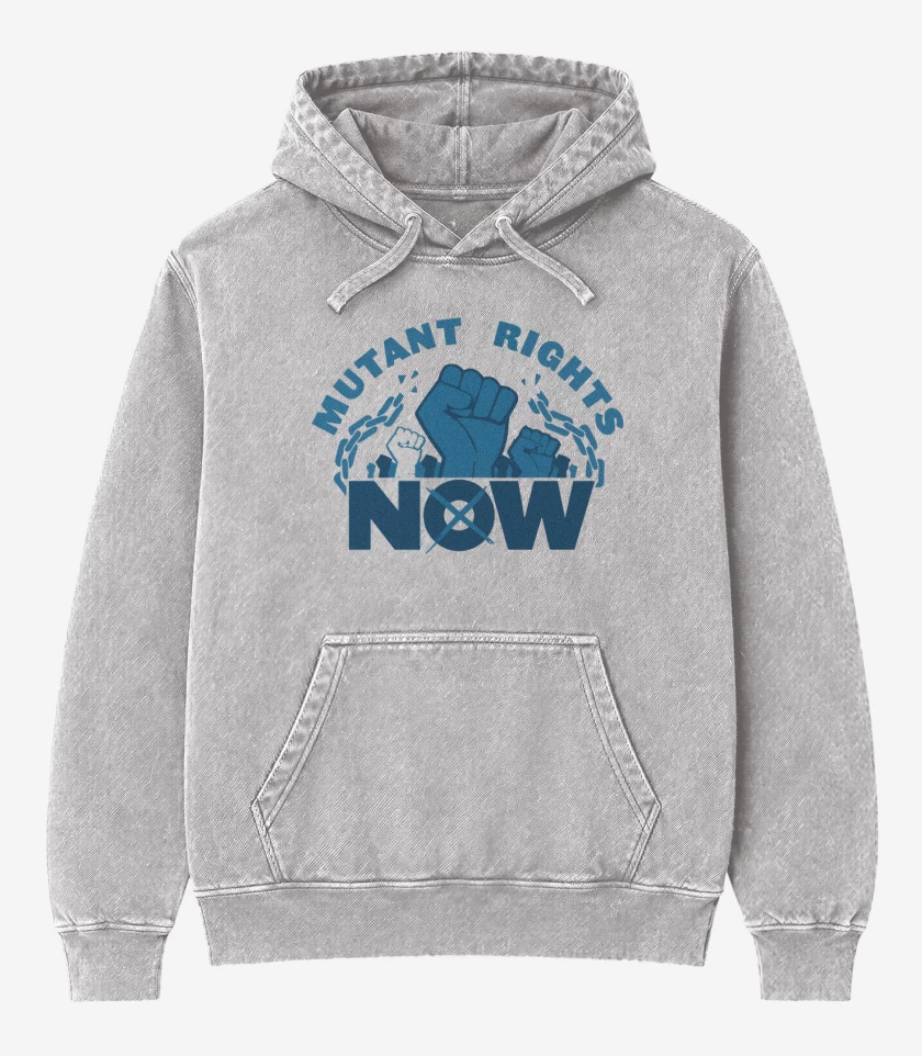 Poleron Canguro Acid Wash Gris Melange de X-Men Mutant Rights