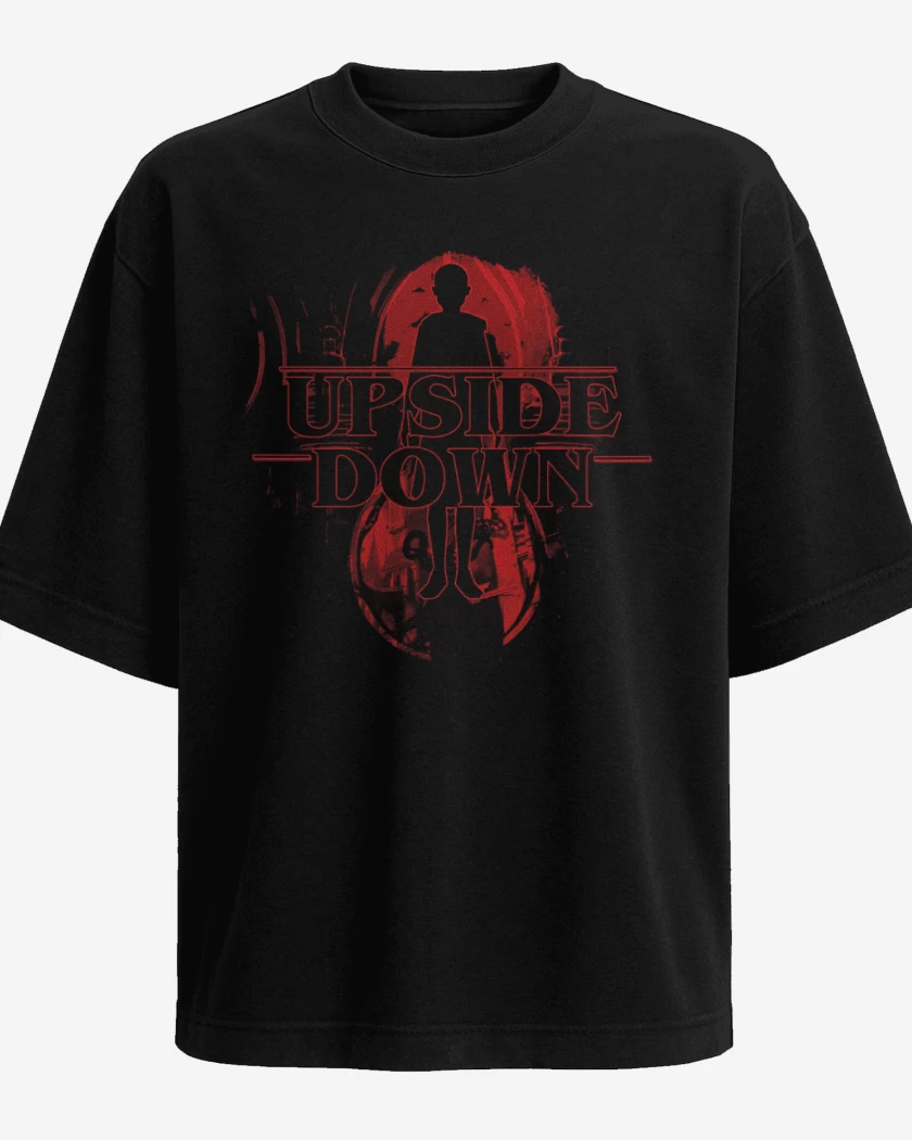 Polera Oversize Negro de stranger things Upside Down