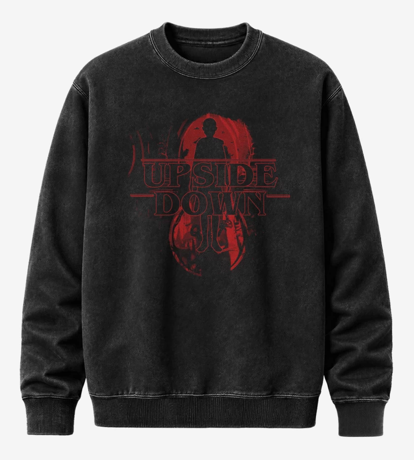 Poleron Polo Acid Wash Negro de stranger things Upside Down