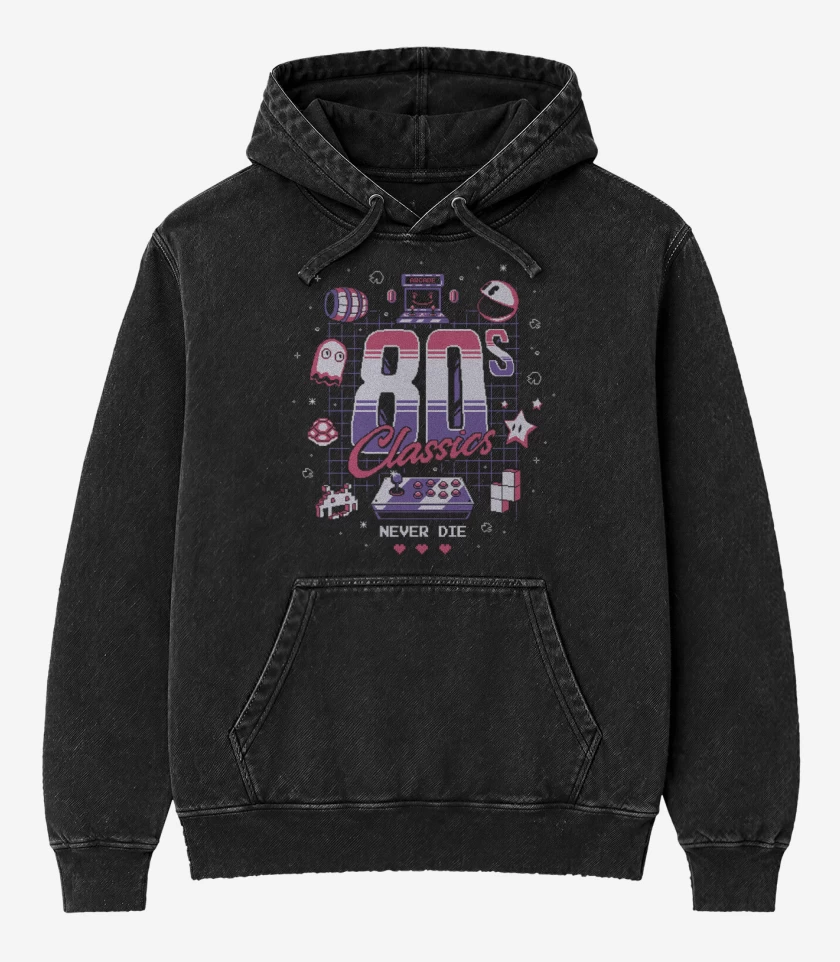 Poleron Canguro Acid Wash Negro de 80 classics