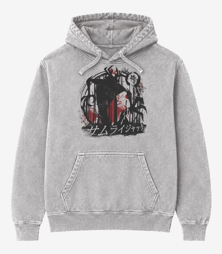 Poleron Canguro Acid Wash Gris Melange de Samurai Jack