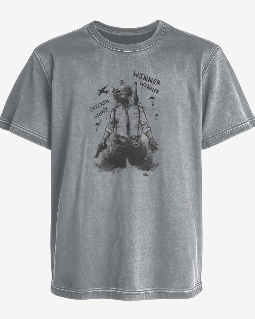 Polera desgastada Gris Melange de Pubg chicken dinner