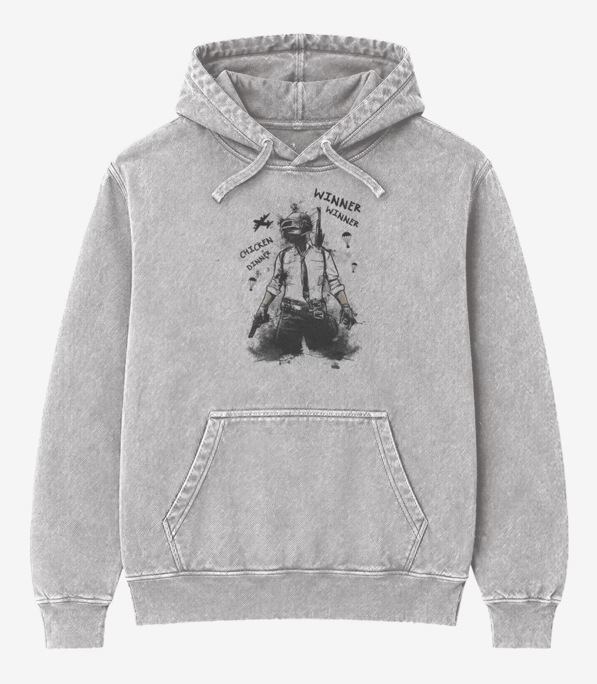 Poleron Canguro Acid Wash Gris Melange de Pubg chicken dinner