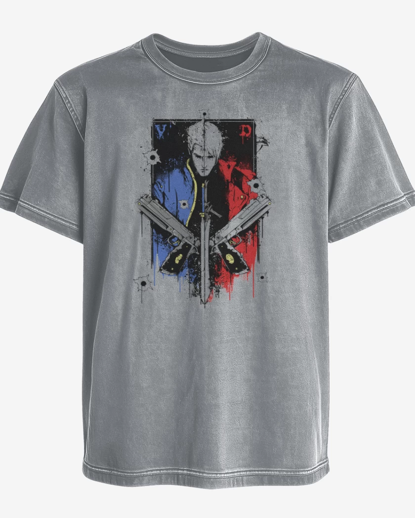 Polera desgastada Gris Melange de devil may cry