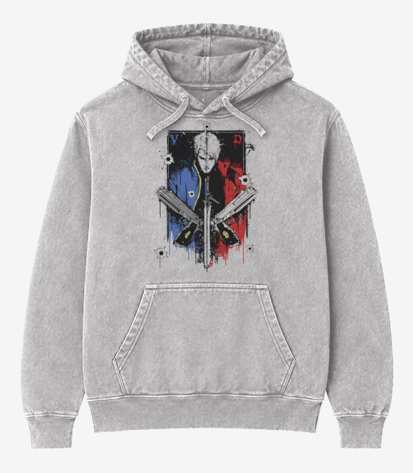 Poleron Canguro Acid Wash Gris Melange de devil may cry