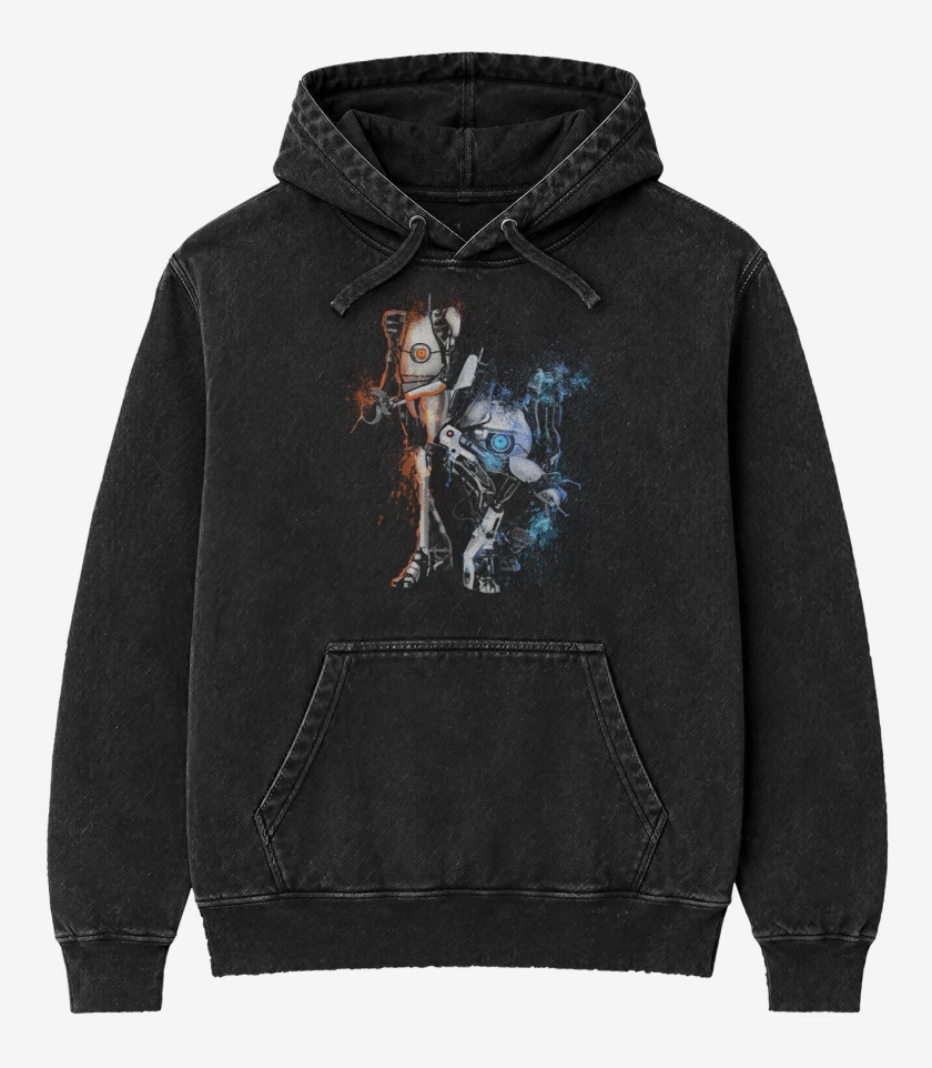 Poleron Canguro Acid Wash Negro de Portal 2 
