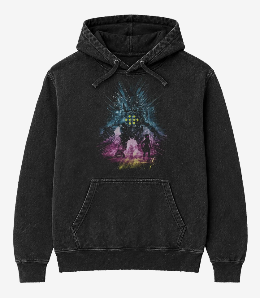 Poleron Canguro Acid Wash Negro de Big daddy Full color