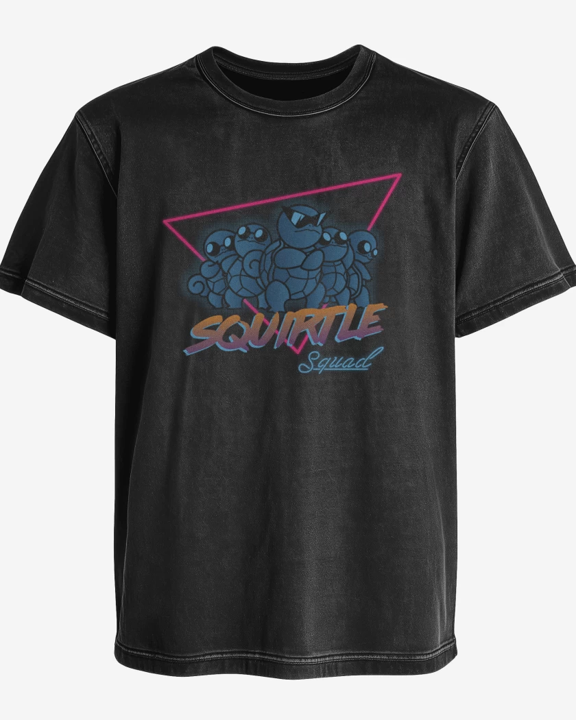 Polera desgastada Negro de squirtle squad