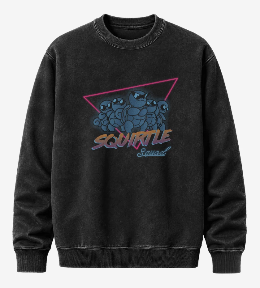 Poleron Polo Acid Wash Negro de squirtle squad