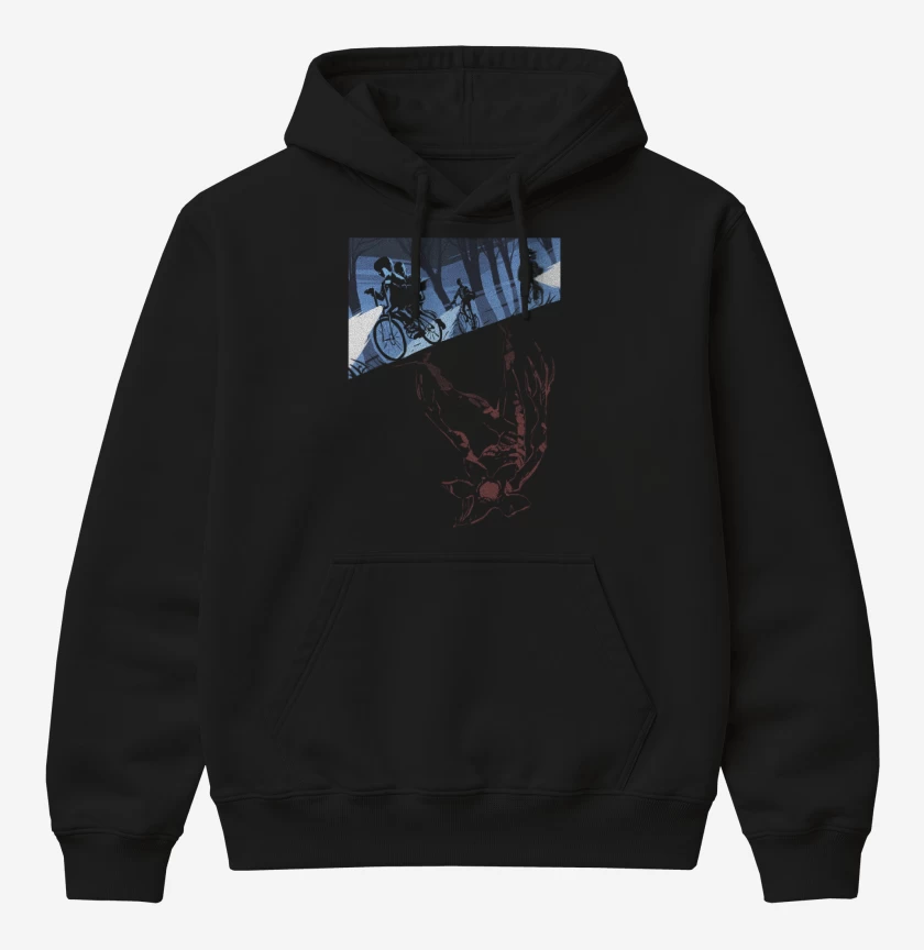 Poleron Canguro básico Negro de stranger things down