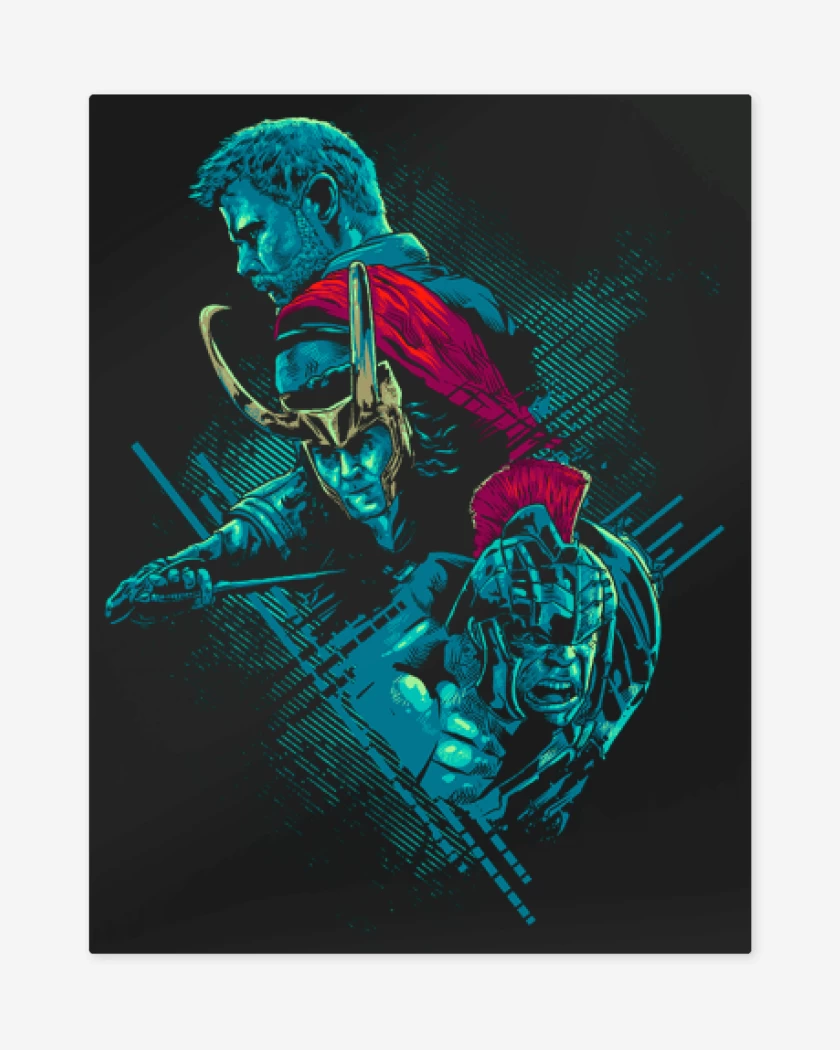 Print metalico Negro de Thor x loki x hulk