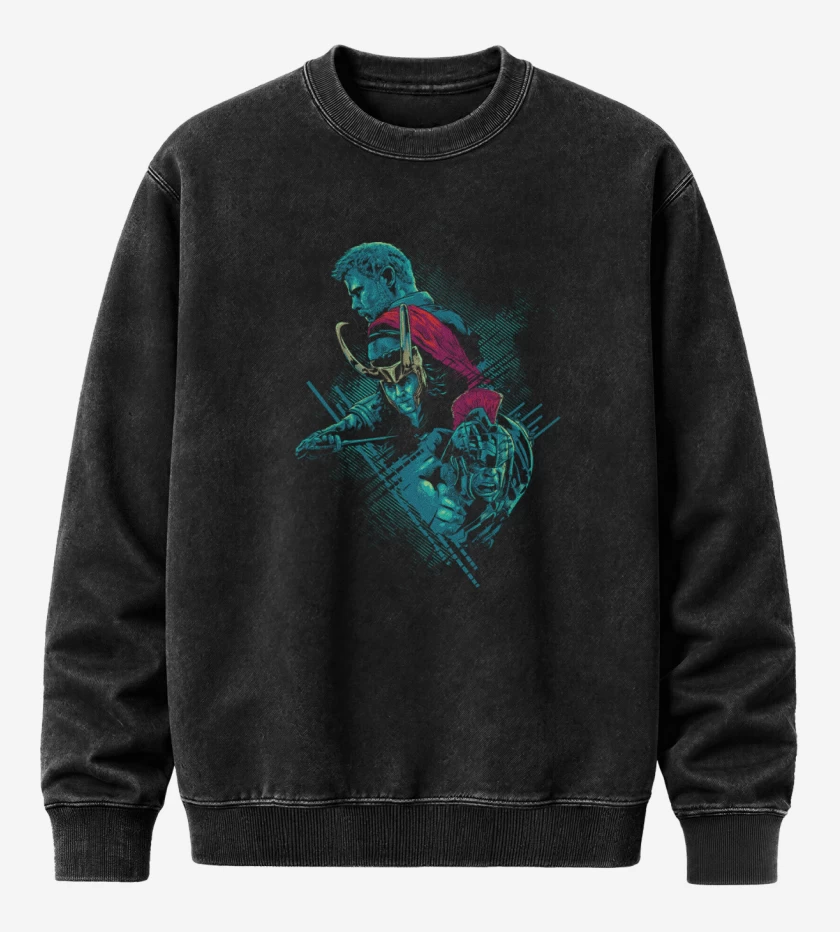 Poleron Polo Acid Wash Negro de Thor x loki x hulk