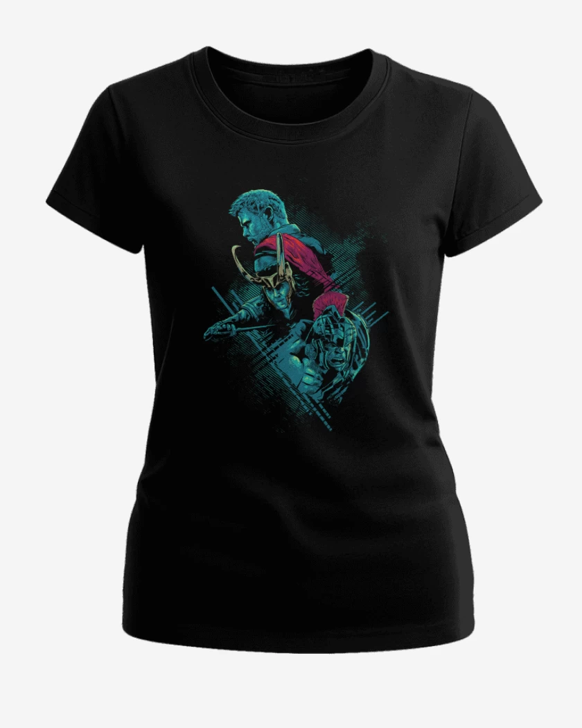 Polera de Mujer Negro de Thor x loki x hulk