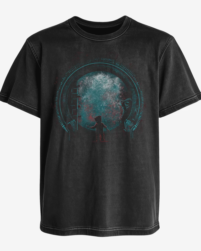 Polera desgastada Negro de the baby groot 