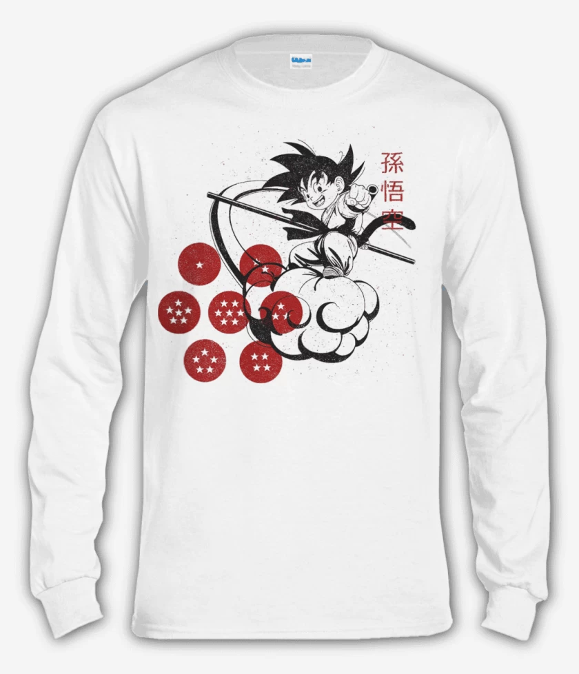 Polera manga larga Blanco de Goku nube voladora