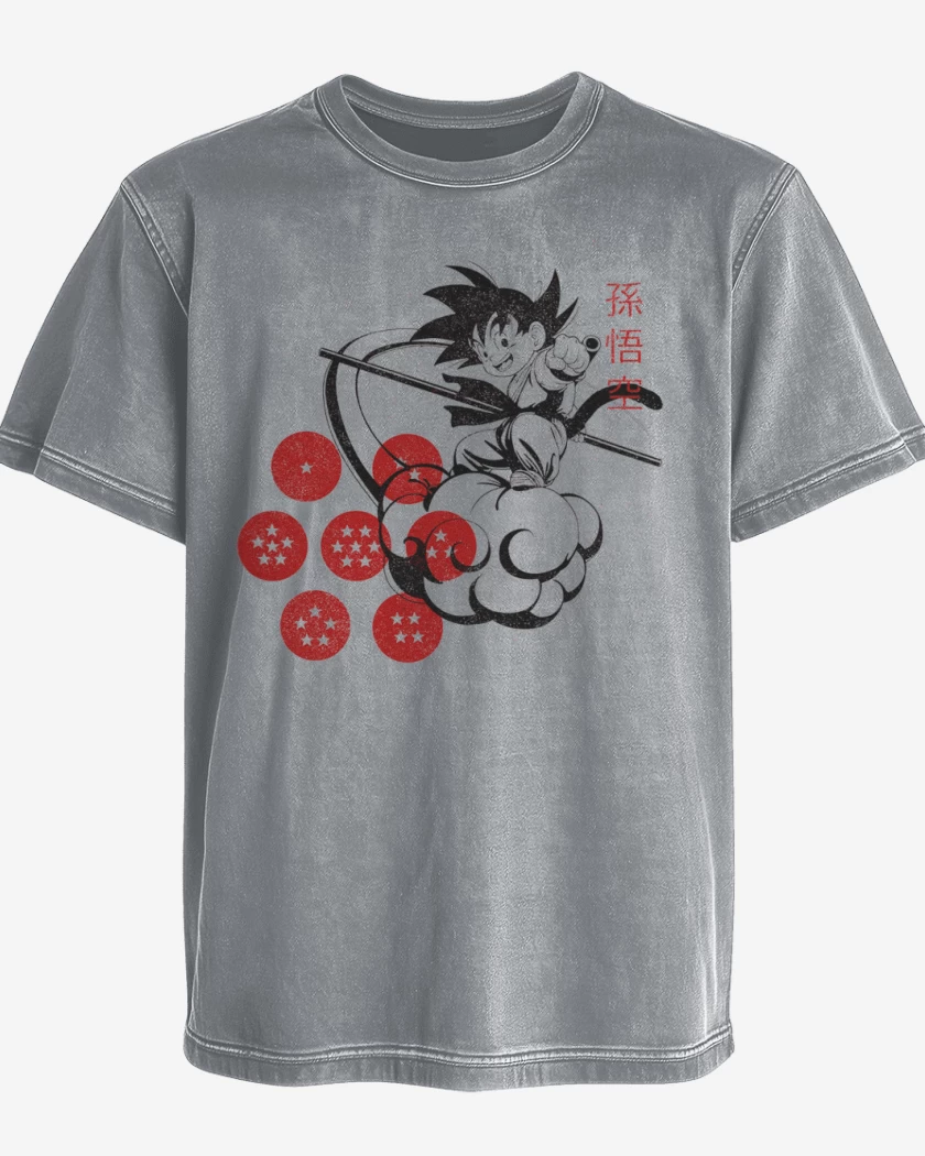 Polera desgastada Gris Melange de Goku nube voladora