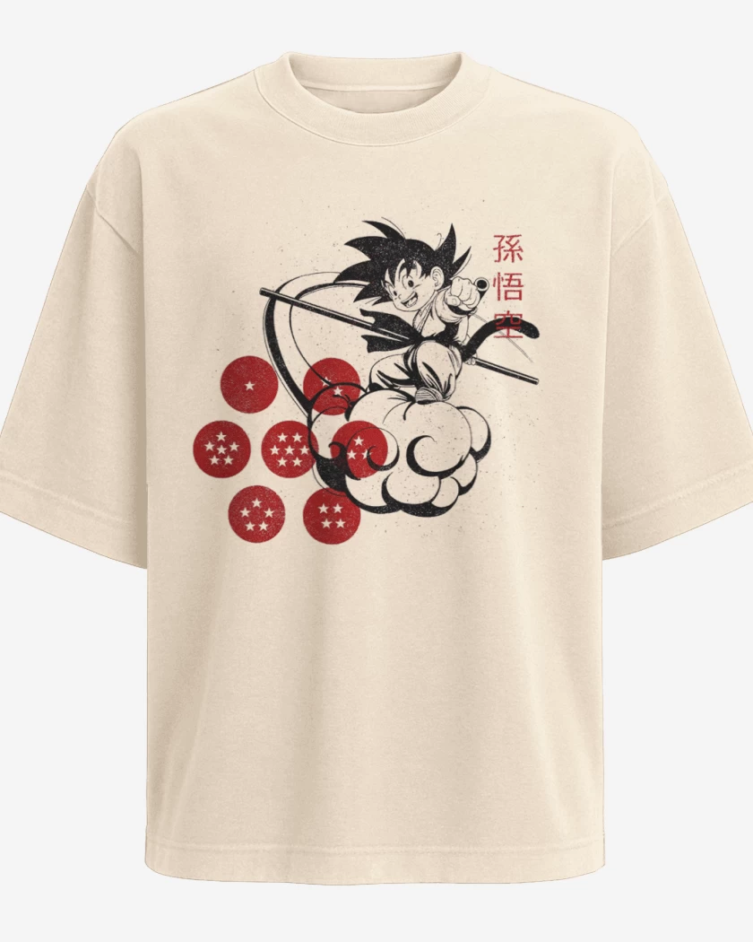 Polera Oversize Beige de Goku nube voladora