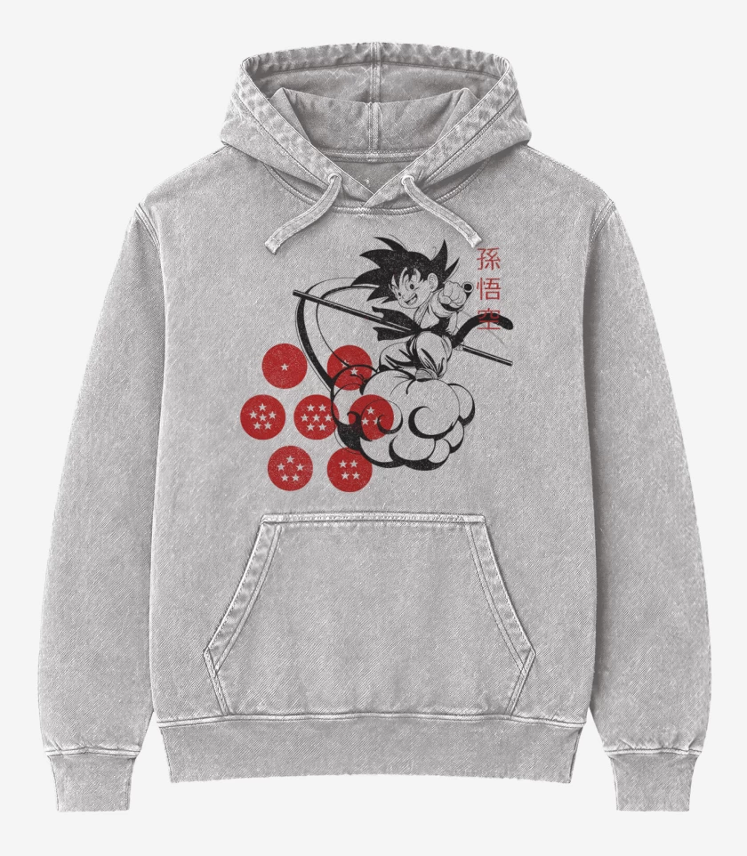 Poleron Canguro Acid Wash Gris Melange de Goku nube voladora
