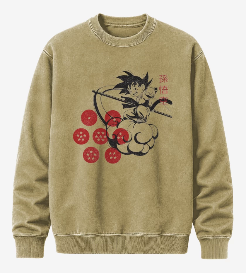 Poleron Polo Acid Wash Beige de Goku nube voladora
